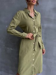 Contrast Button Belted Shirt Dress