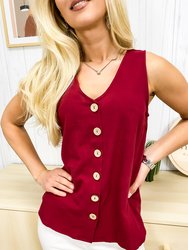 Contrast Button Down Top - Burgundy
