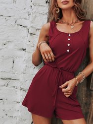 Contrast Button Front Romper - Burgundy