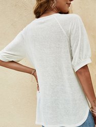 Contrast Button Sleeve Casual Top