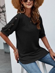 Contrast Button Sleeve Casual Top