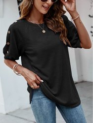 Contrast Button Sleeve Casual Top