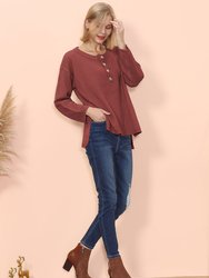 Contrast Half Button Down Sweater - Burgundy