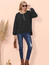 Contrast Half Button Down Sweater - Black