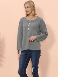Contrast Half Button Down Sweater