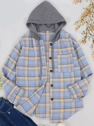 Contrast Hood Plaid Shacket