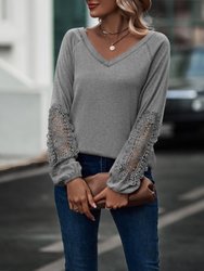 Contrast Lace Detail Raglan Sweater