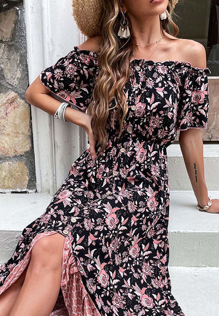 Contrast Print Ruffle Hem Dress