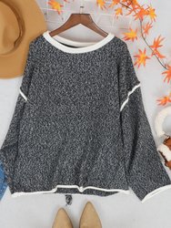 Contrast Stitching Relaxed Knit Sweater - Gray
