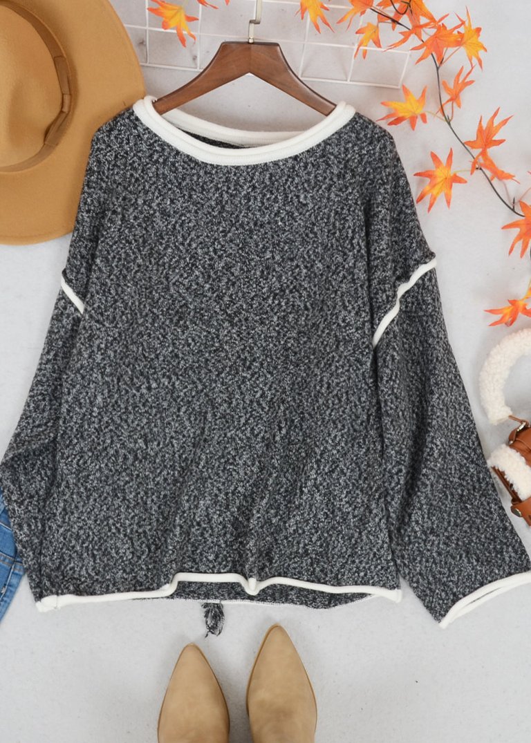 Contrast Stitching Relaxed Knit Sweater - Gray