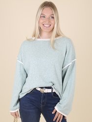 Contrast Stitching Relaxed Knit Sweater - Green