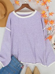 Contrast Stitching Relaxed Knit Sweater - Purple