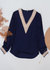Crochet Detail V Neck Sweater - Navy
