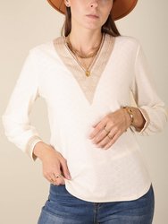 Crochet Detail V Neck Sweater