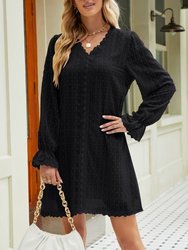 Crochet Lace Trim Swiss Dot Dress - Black