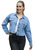 Cropped Button Down Denim Jean Jacket With Pockets - Blue