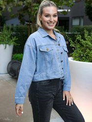 Cropped Button Down Denim Jean Jacket With Pockets