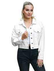 Cropped Button Down Denim Jean Jacket With Pockets - Off White