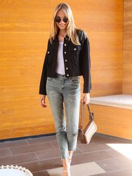 Cropped Button Down Denim Jean Jacket With Pockets