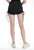 Crossover V Waist Ruched Drawstring Mini Lined Fitness Skirt - Black