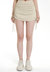Crossover V Waist Ruched Drawstring Mini Lined Fitness Skirt - Off White / Cream