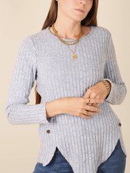 Curved Hem Side Button Sweater - Light Blue