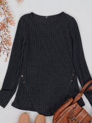 Curved Hem Side Button Sweater - Black