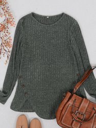 Curved Hem Side Button Sweater - Green