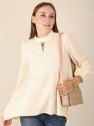 Cutout Front Tiered Peplum Blouse - Light Beige