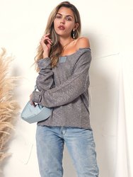 Deep U Neck Knitted Long Sleeve Top