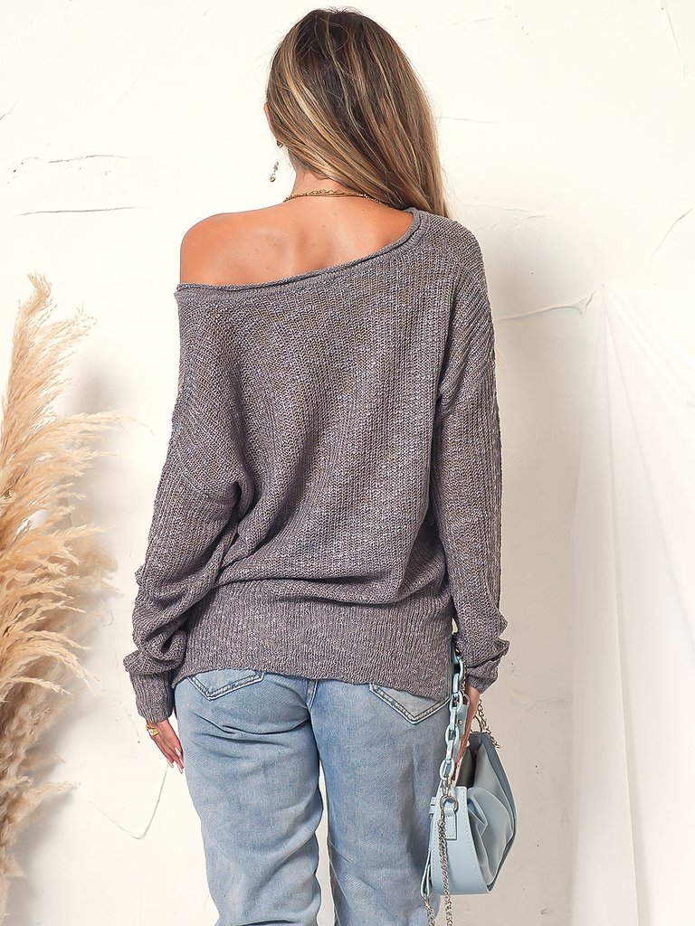 Deep U Neck Knitted Long Sleeve Top