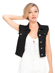 Distressed Denim Crop Vest - Black