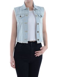 Distressed Denim Crop Vest - Light Blue