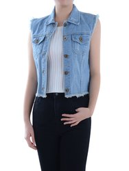 Distressed Denim Crop Vest - Blue