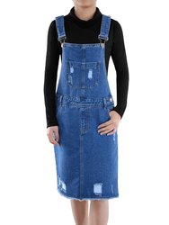 Distressed Denim Overall Midi Dress - Blue