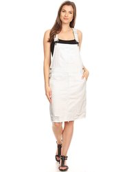 Distressed Denim Overall Midi Dress - Off White