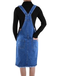 Distressed Denim Overall Midi Dress