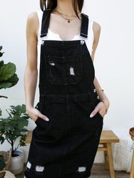 Distressed Denim Overall Midi Dress