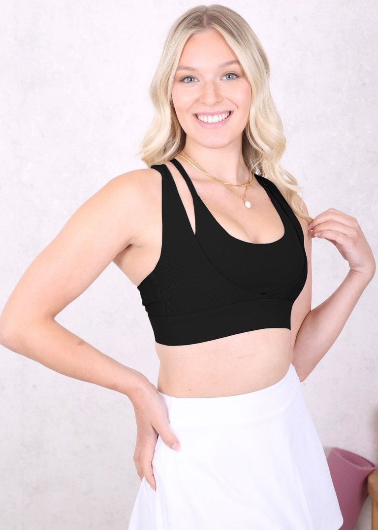 Anna-Kaci Black Double Layer Scoop Sports Bra