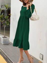 Double Puff Sleeve Solid Dress