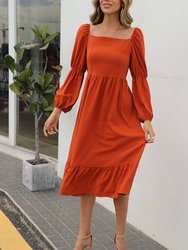 Double Puff Sleeve Solid Dress