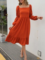 Double Puff Sleeve Solid Dress