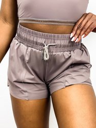 Drawstring Waist Lined Active Shorts - Taupe Brown