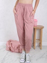 Drawstring Waist Pleated Detail Jogger - Mauve Pink