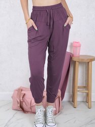 Drawstring Waist Pleated Detail Jogger - Purple