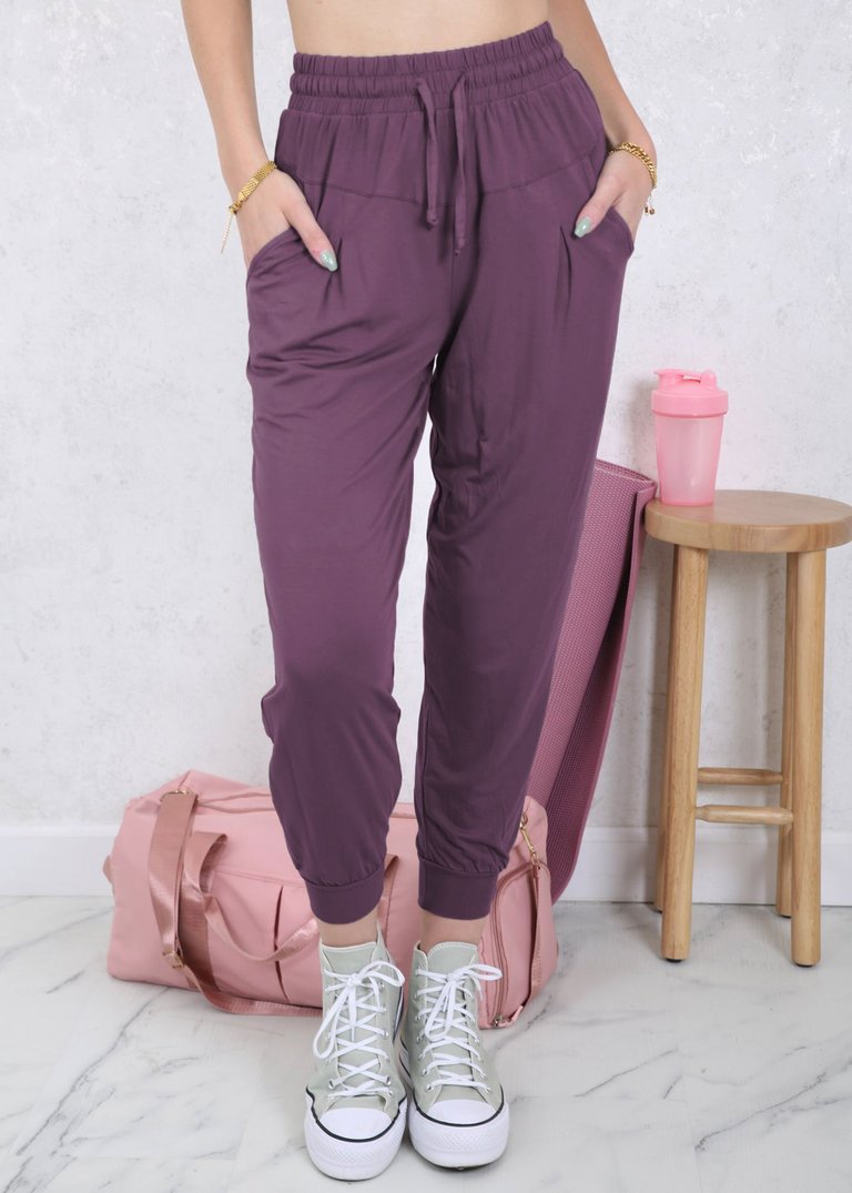 Drawstring Waist Pleated Detail Jogger - Purple