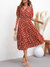 Drop Collar Floral Print Swing Dress - Red