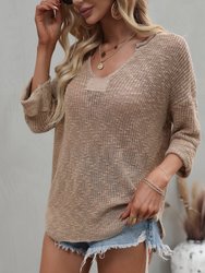 Drop Shoulder 3/4 Length Sweater - Khaki