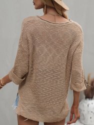 Drop Shoulder 3/4 Length Sweater