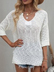 Drop Shoulder 3/4 Length Sweater - White